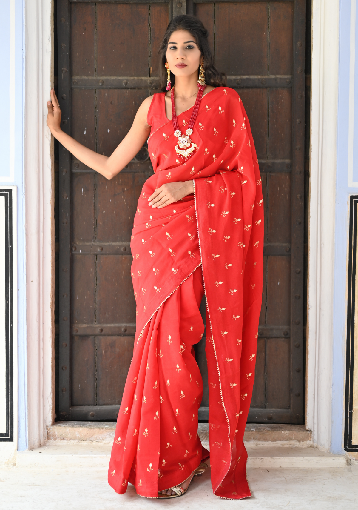 RED CARMINE GOTAPATTI SAREE