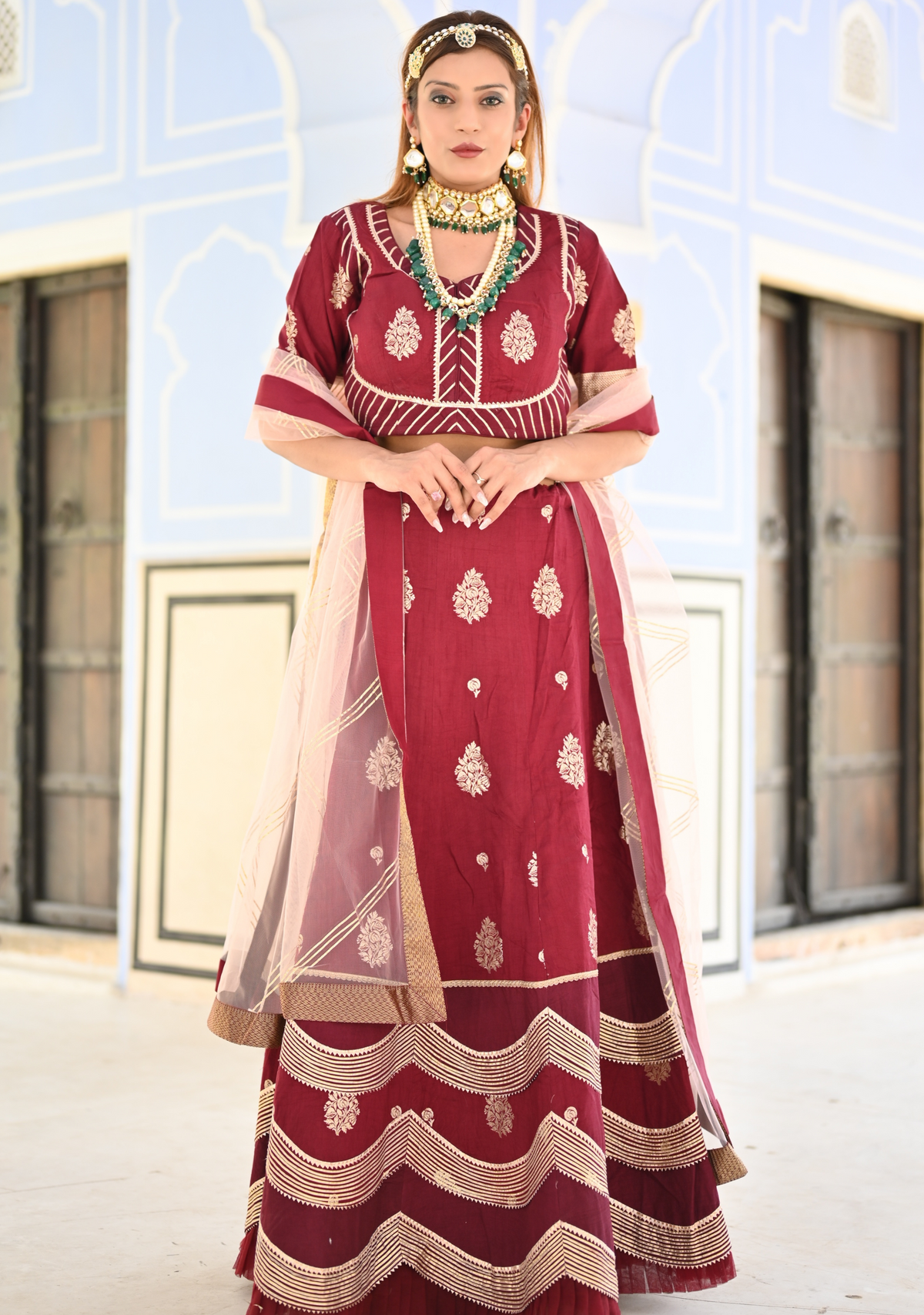 BURGUNDY RED BANARSI GOTA LEHENGA SET