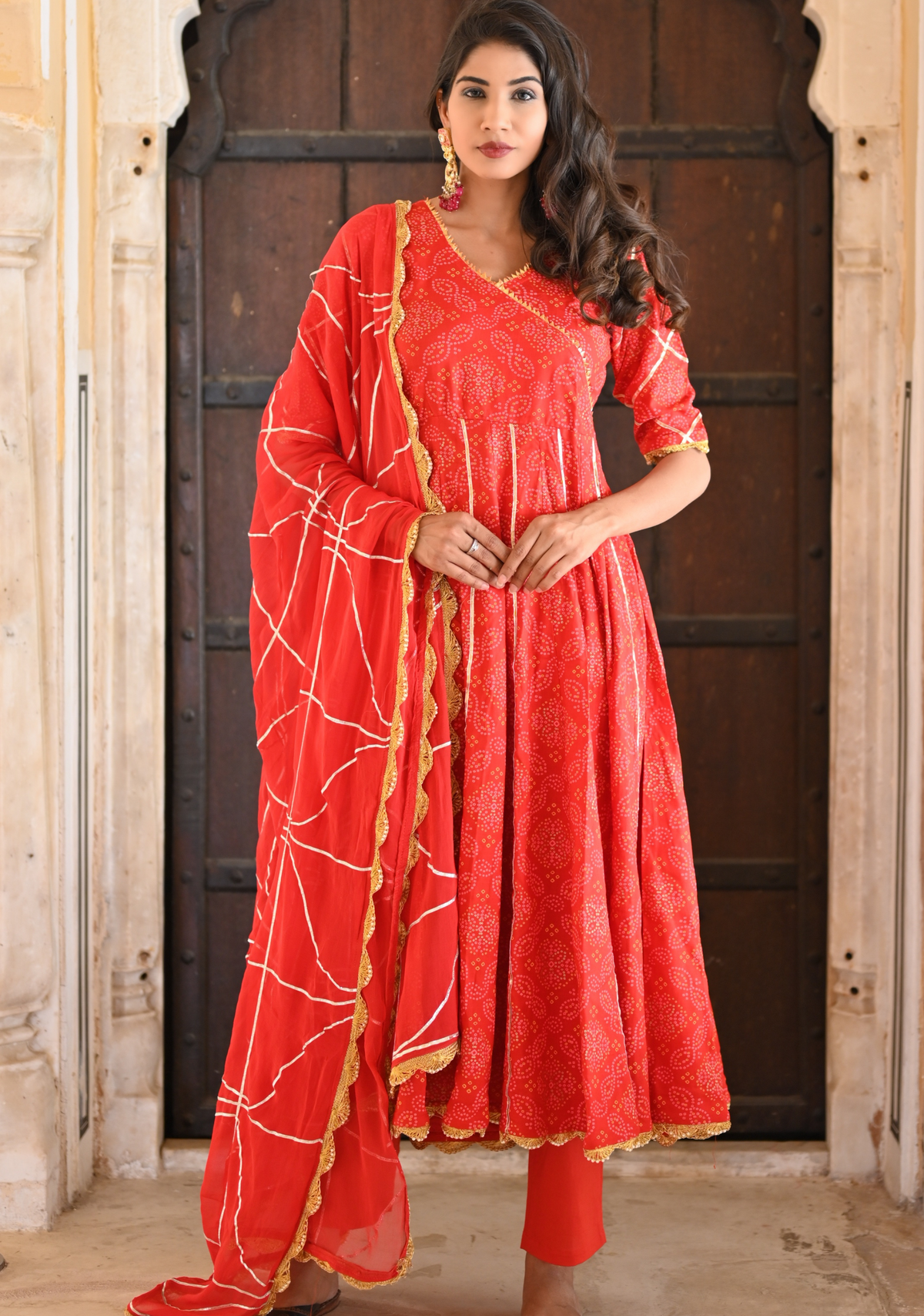 TULIP RED BANDHEJ ANARKALI GOTA SUIT SET