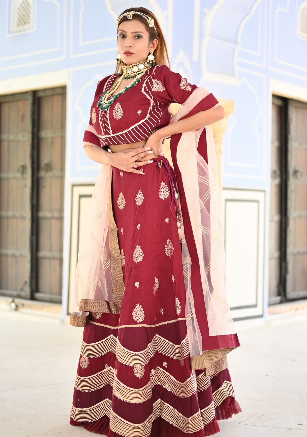 BURGUNDY RED BANARSI GOTA LEHENGA SET