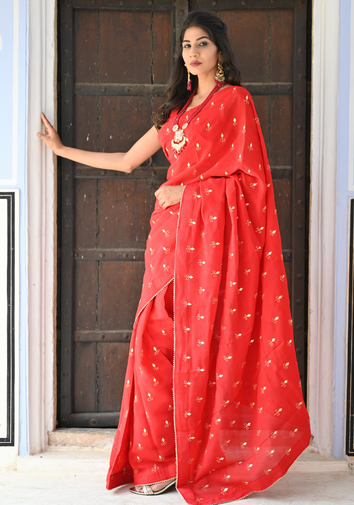 RED CARMINE GOTAPATTI SAREE