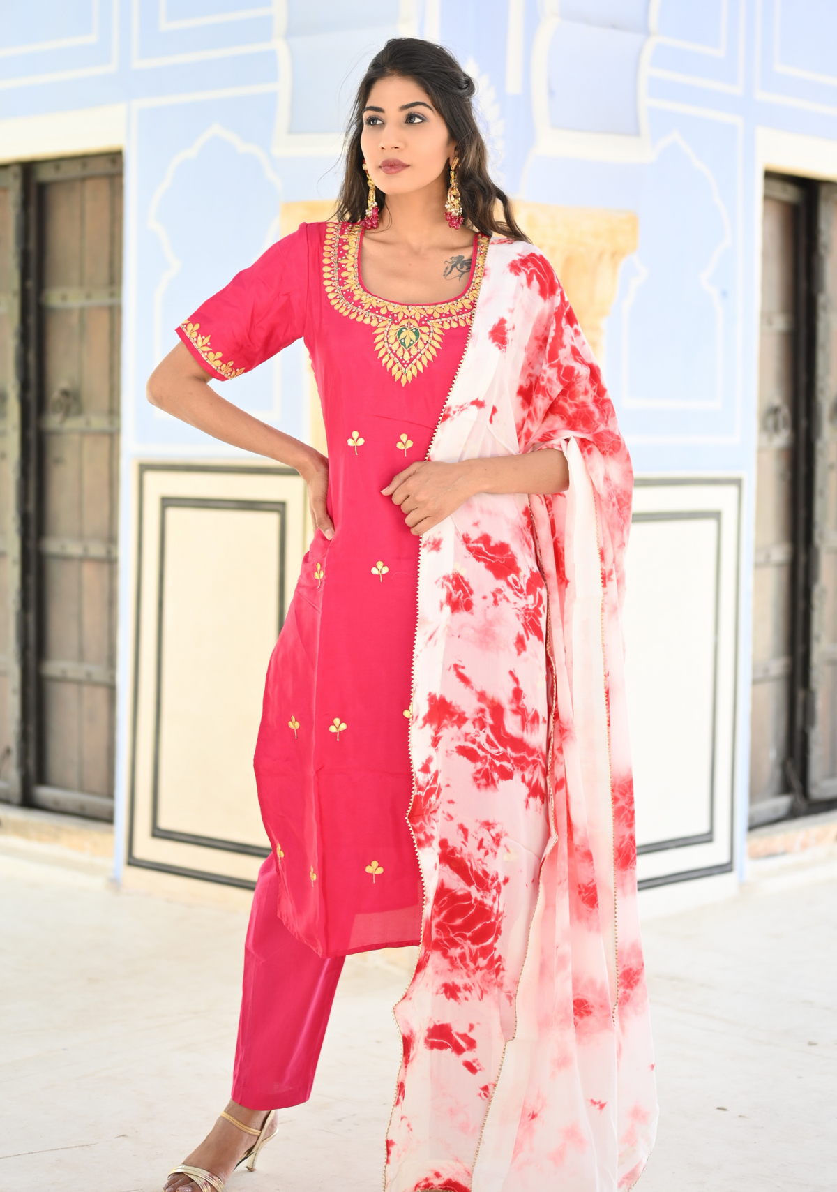 PINK PEARL GOTAPATTI SILK SUIT SET