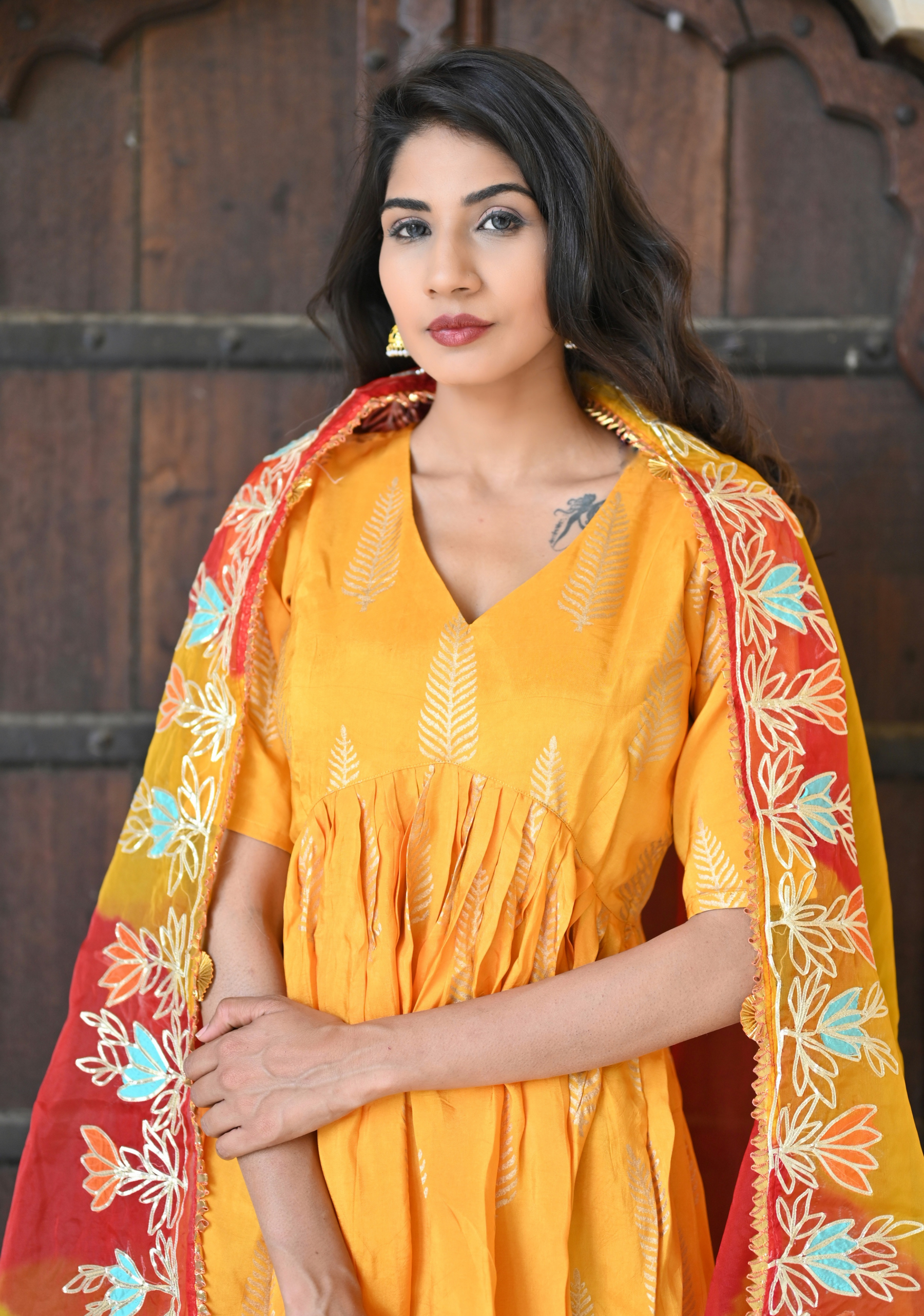 YELLOW DAFFODIL HANDBLOCK GOTAPATTI SUIT SET