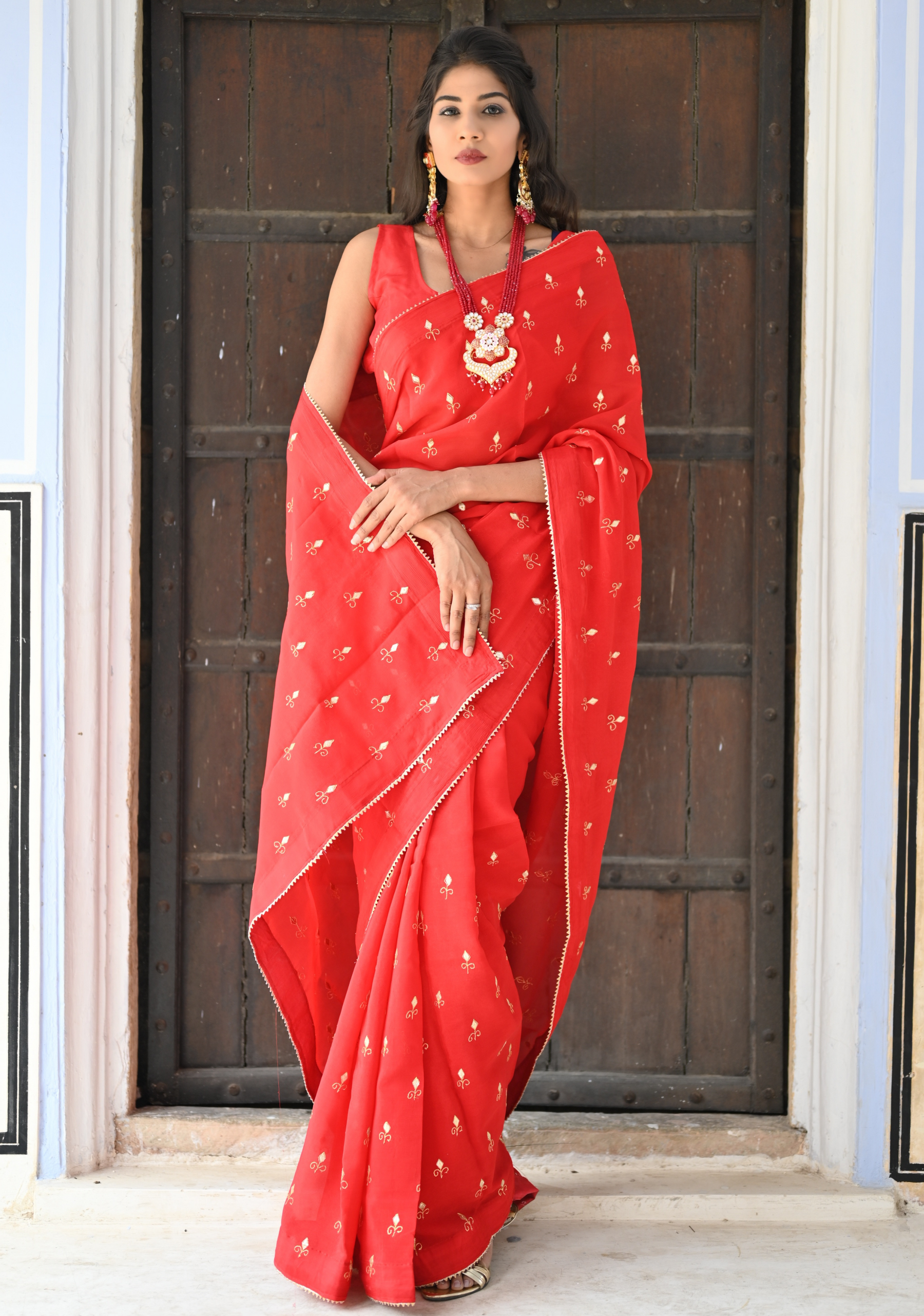 RED CARMINE GOTAPATTI SAREE