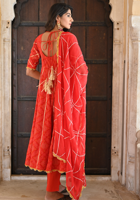 TULIP RED BANDHEJ ANARKALI GOTA SUIT SET