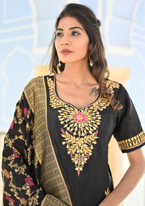 BLACK VELVET GOTAPATTI SILK SUIT SET